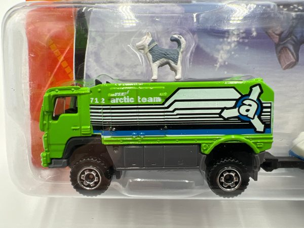 Matchbox Hitch N Haul MBX Metal Snow Attack Green Snow Truck & Snowmobile 168B For Sale