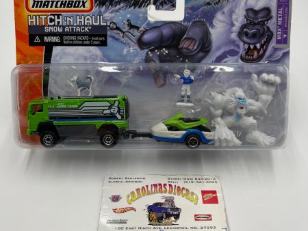 Matchbox Hitch N Haul MBX Metal Snow Attack Green Snow Truck & Snowmobile 168B For Sale