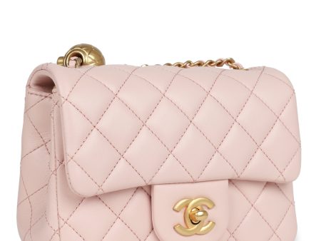 Chanel Pearl Crush Mini Square Flap Bag Light Pink Lambskin Antique Gold Hardware Cheap