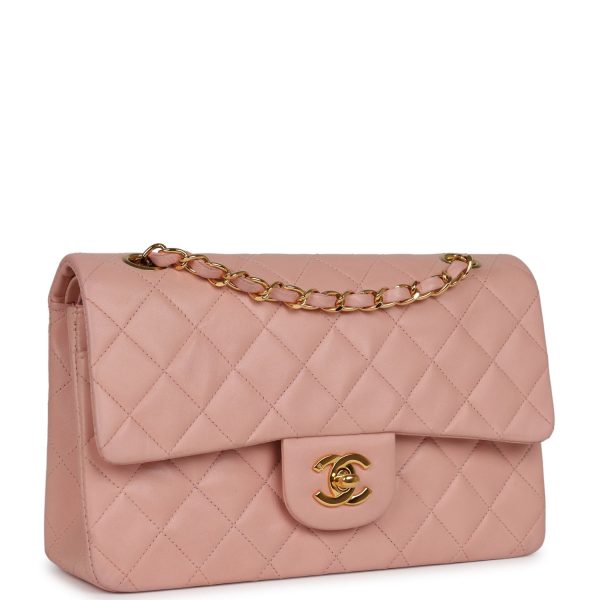 Chanel Vintage Small Classic Double Flap Pink Lambskin Gold Hardware Online now