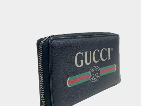 GUCCI Logo Zip Around Leather Wallet - Black For Cheap