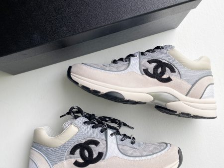 Chanel CC Logo Fabric & Suede Sneaker Grey (Reflective) For Sale