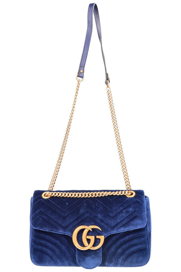 GUCCI Marmont Bag Medium Velvet  Blue For Sale