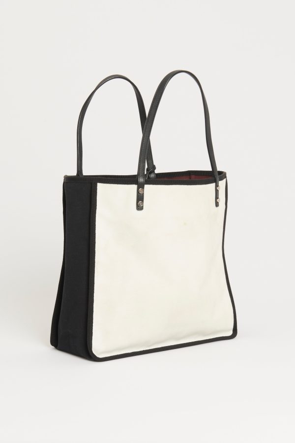 Chanel White Black Canvas 5X5=CC Tote Online Sale