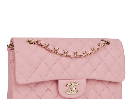 Chanel Small Classic Double Flap Pink Caviar Light Gold Hardware Sale