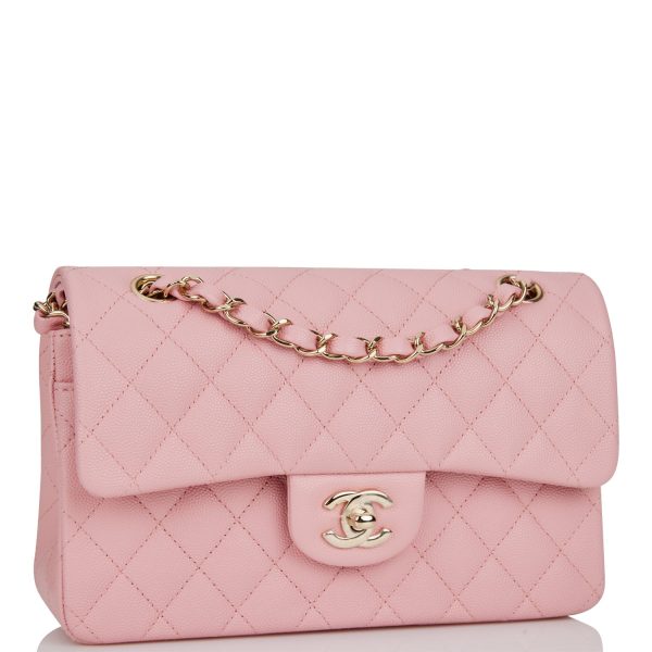 Chanel Small Classic Double Flap Pink Caviar Light Gold Hardware Sale