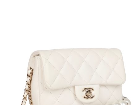 Chanel  My Precious  Flap Bag Imitation Pearl White Lambskin Light Gold Hardware For Sale