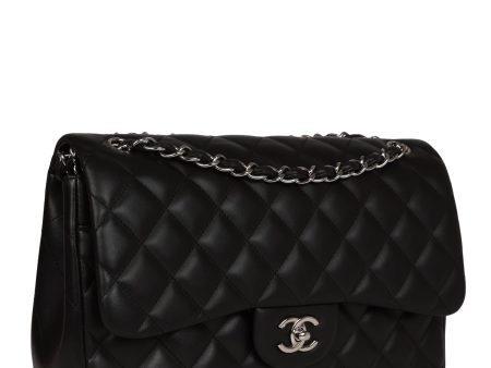 Chanel Jumbo Classic Double Flap Black Lambskin Silver Hardware Hot on Sale