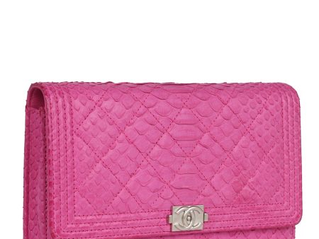 Chanel Boy Wallet On Chain WOC Hot Pink Python Brushed Silver Hardware Cheap