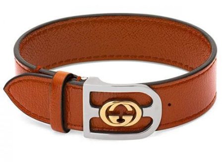 GUCCI Interlocking-G Silver & 18k Yellow Gold Leather Bracelet YBA572599004016 Online