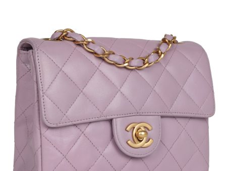 Chanel Vintage Mini Square Flap Bag Light Purple Lambskin Matte Gold Hardware Fashion