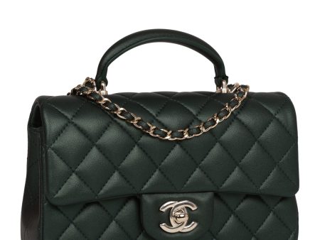 Chanel Mini Rectangular Flap with Top Handle Dark Green Lambskin Light Gold Hardware Online