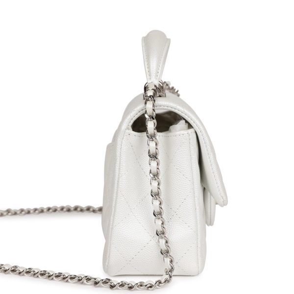 Chanel Mini Rectangular Top Handle Flap Bag White Iridescent Caviar Silver Hardware Online now