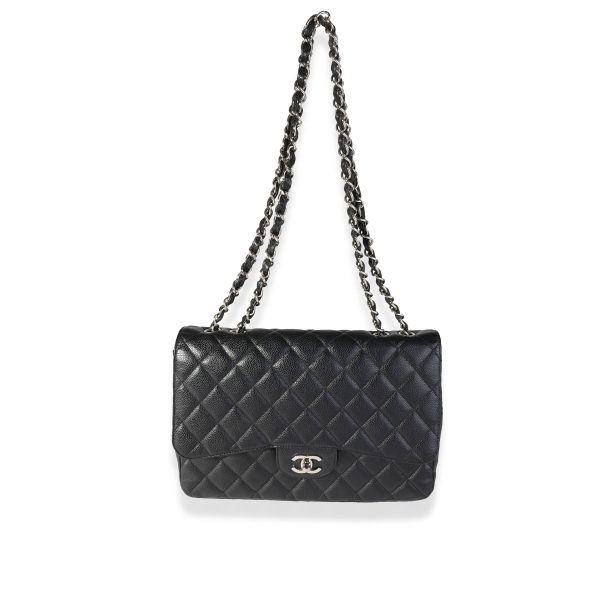 Chanel Black Quilted Caviar Jumbo Classic Single Flap Bag Supply