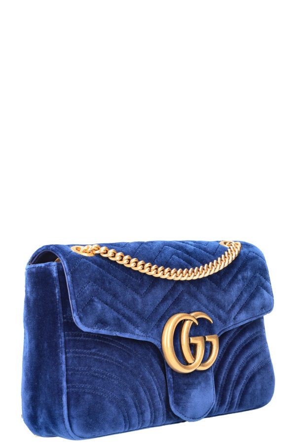 GUCCI Marmont Bag Medium Velvet  Blue For Sale