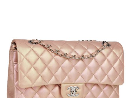 Chanel Medium Classic Double Flap Bag Pink Iridescent Lambskin Silver Hardware Sale