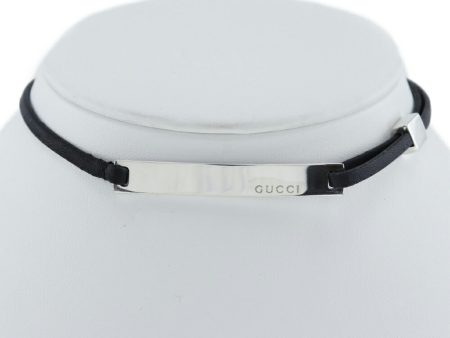 GUCCI Logo Plate Choker Silver 925 Made in Italy Black with logo Ladies Fashion