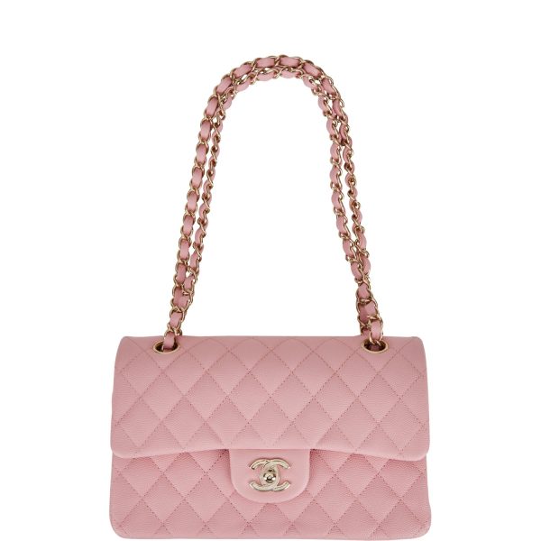 Chanel Small Classic Double Flap Pink Caviar Light Gold Hardware Sale