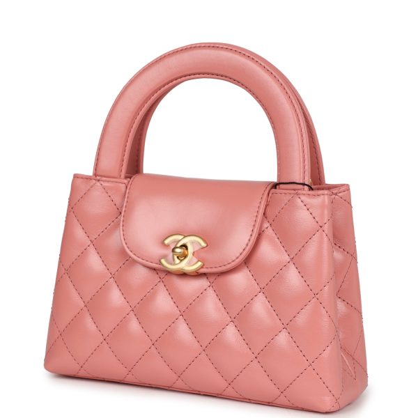 Chanel Small Kelly Shopper Pink Shiny Aged Calfskin Brushed Gold Hardware For Discount