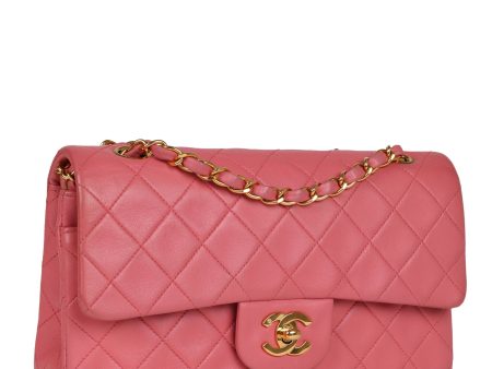 Chanel Vintage Small Classic Double Flap Bag Dark Pink Lambskin Gold Hardware For Cheap