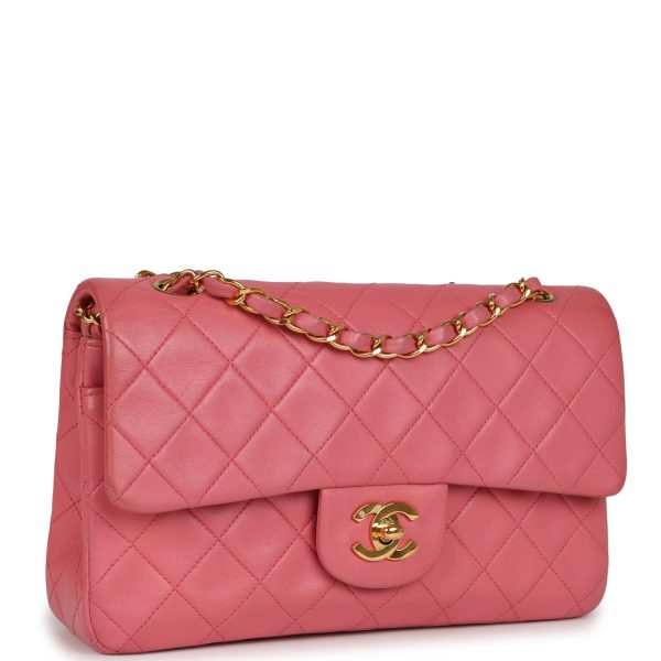 Chanel Vintage Small Classic Double Flap Bag Dark Pink Lambskin Gold Hardware For Cheap