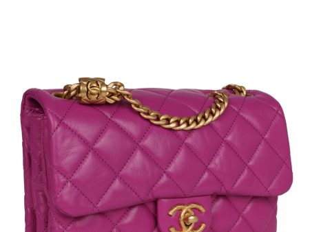 Chanel Small Crush Flap Bag Purple Shiny Aged Calfskin Brushed Gold Hardware on Sale