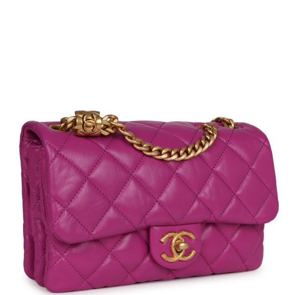 Chanel Small Crush Flap Bag Purple Shiny Aged Calfskin Brushed Gold Hardware on Sale