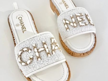 Chanel Tweed CHA NEL Mules (White) Online Sale