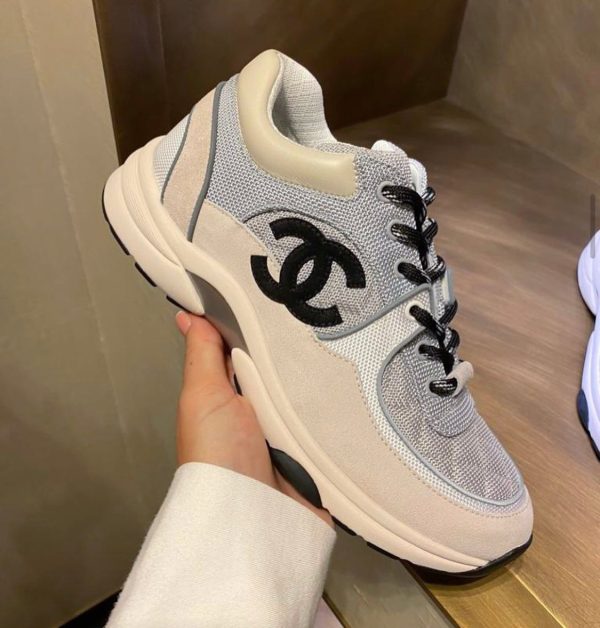 Chanel CC Logo Fabric & Suede Sneaker Grey (Reflective) For Sale