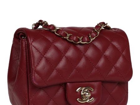 Chanel Mini Classic Square Flap Burgundy Lambskin Gold Hardware Online Hot Sale