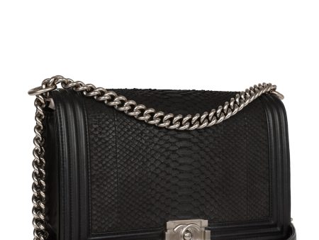 Chanel Medium Boy Bag Black Python and Lambskin Brushed Silver Hardware on Sale