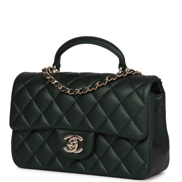 Chanel Mini Rectangular Flap with Top Handle Dark Green Lambskin Light Gold Hardware Online