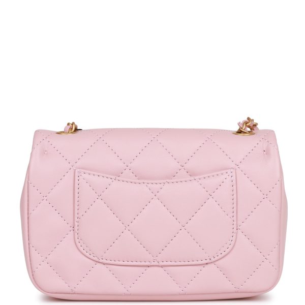 Chanel Mini Rectangular Flap Bag with Heart Chain Pink Lambskin Antique Gold Hardware For Sale