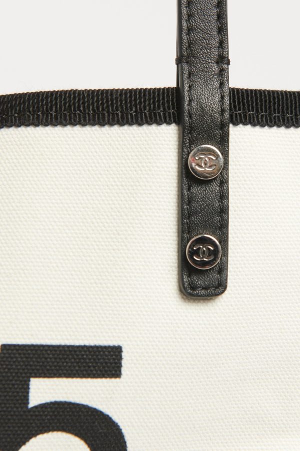 Chanel White Black Canvas 5X5=CC Tote Online Sale