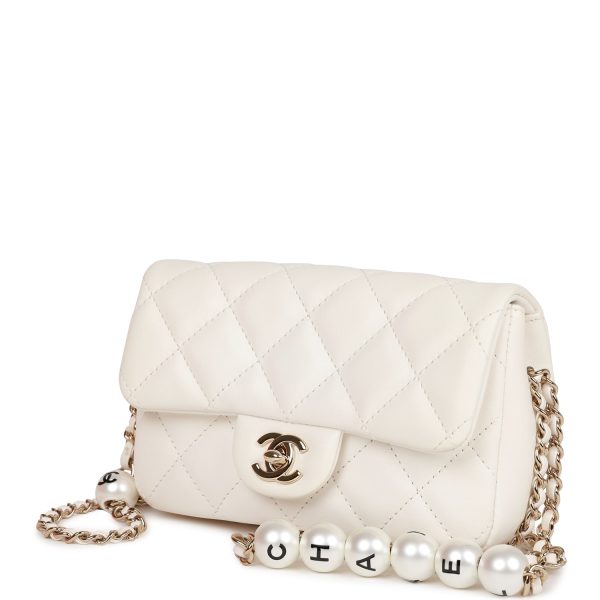 Chanel  My Precious  Flap Bag Imitation Pearl White Lambskin Light Gold Hardware For Sale