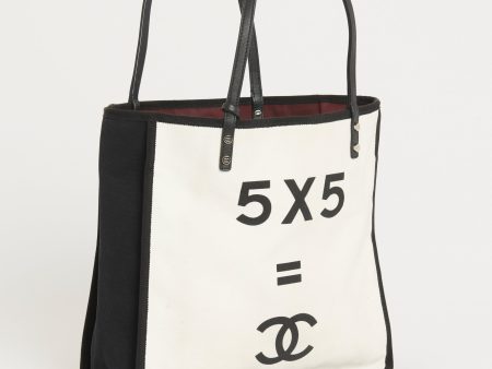 Chanel White Black Canvas 5X5=CC Tote Online Sale