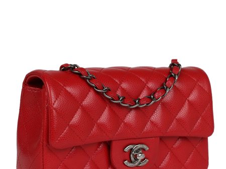 Chanel Mini Rectangular Flap Red Caviar Ruthenium Hardware on Sale