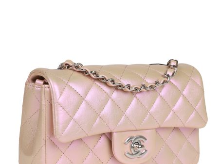 Chanel Mini Rectangular Flap Bag Pink Iridescent Calfskin Silver Hardware on Sale