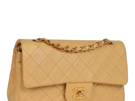 Chanel Vintage Small Classic Double Flap Beige Lambskin Gold Hardware Fashion