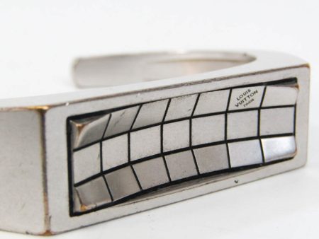 LOUIS VUITTON Damier Stainless Steel Bangle Silver Hot on Sale