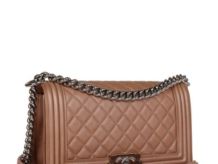 Chanel Medium Boy Bag Metallic Rose Gold Lambskin Silver Hardware For Sale