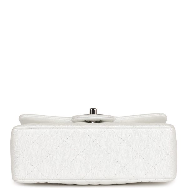 Chanel Mini Rectangular Top Handle Flap Bag White Iridescent Caviar Silver Hardware Online now