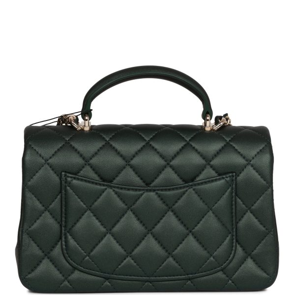 Chanel Mini Rectangular Flap with Top Handle Dark Green Lambskin Light Gold Hardware Online