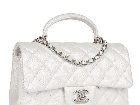 Chanel Mini Rectangular Top Handle Flap Bag White Iridescent Caviar Silver Hardware Online now