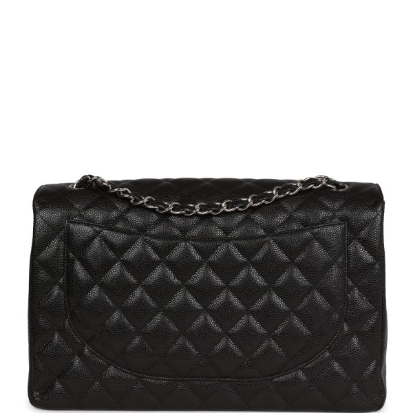 Chanel Maxi Classic Single Flap Bag Black Caviar Silver Hardware Sale