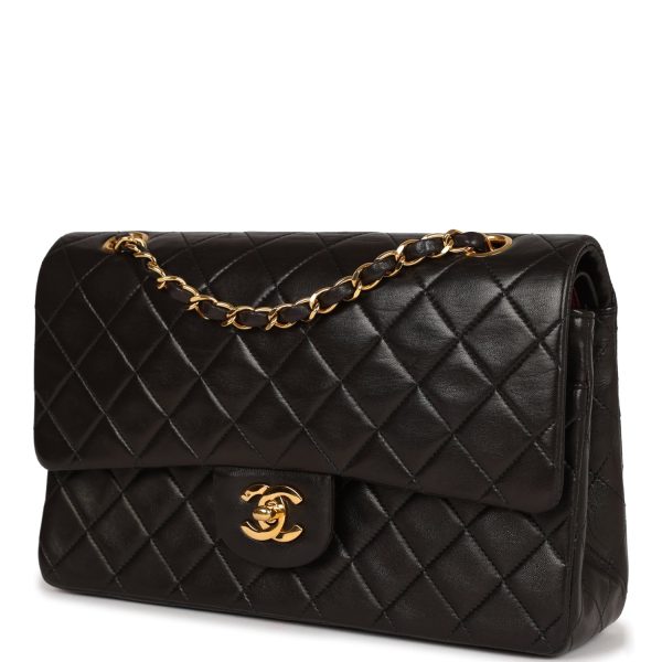 Chanel Vintage Medium Classic Double Flap Black Lambskin Gold Hardware Fashion