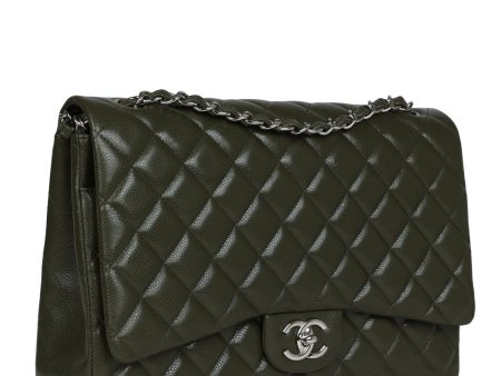 Chanel Maxi Classic Double Flap Bag Olive Green Caviar Silver Hardware Sale