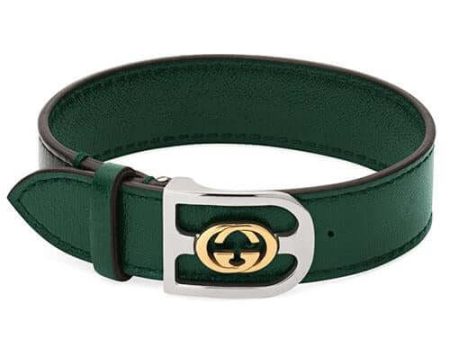 GUCCI Interlocking-G Silver & 18k Yellow Gold Leather Bracelet YBA572599005018 Sale