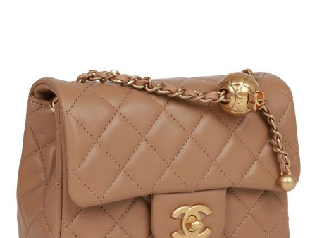 Chanel Pearl Crush Mini Square Flap Bag Beige Lambskin Antique Gold Hardware Online now