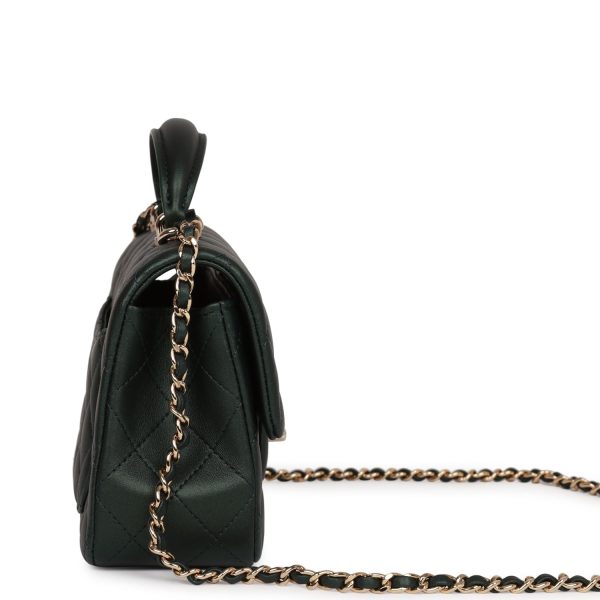 Chanel Mini Rectangular Flap with Top Handle Dark Green Lambskin Light Gold Hardware Online